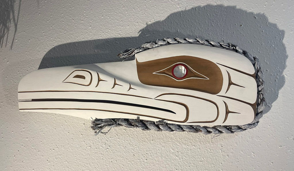 Northwest Coast Indigenous carving of a WHITE RAVEN hand carved by Morris Johnny 2026 (Copy)