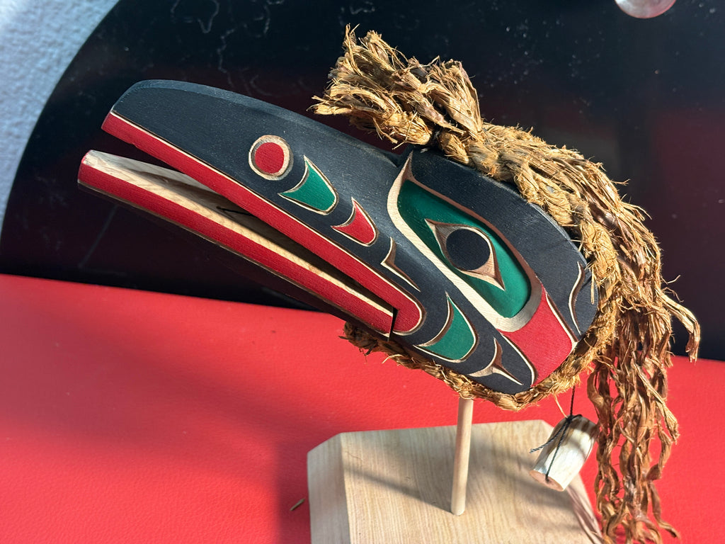 SOLD Northwest Coast Indigenous carving of a Mini RAVEN Clapper hand carved by Morris Johnny 2026
