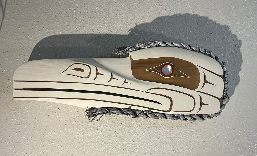 Northwest Coast Indigenous carving of a WHITE RAVEN hand carved by Morris Johnny 2026 (Copy)
