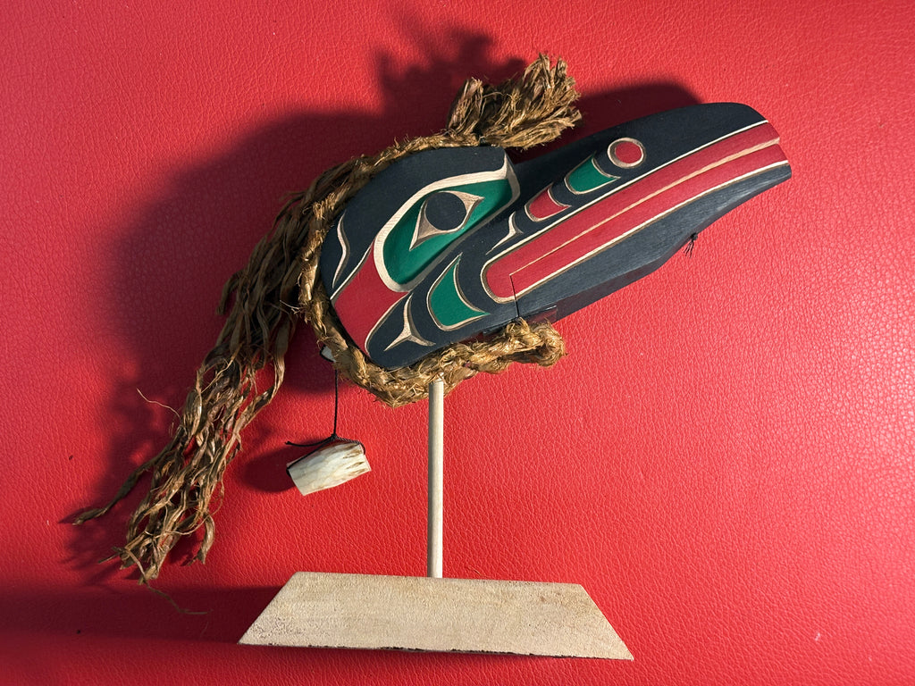 SOLD Northwest Coast Indigenous carving of a Mini RAVEN Clapper hand carved by Morris Johnny 2026