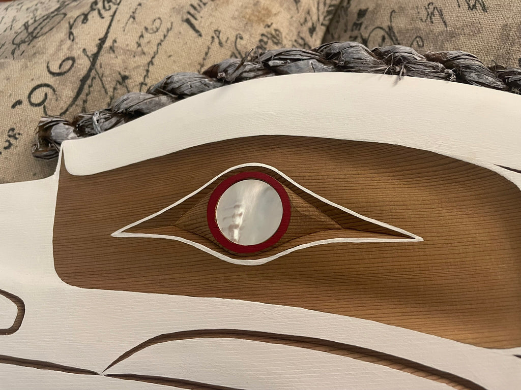 Northwest Coast Indigenous carving of a WHITE RAVEN hand carved by Morris Johnny 2026 (Copy)