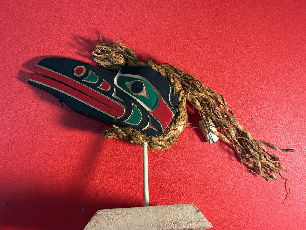 SOLD Northwest Coast Indigenous carving of a Mini RAVEN Clapper hand carved by Morris Johnny 2026