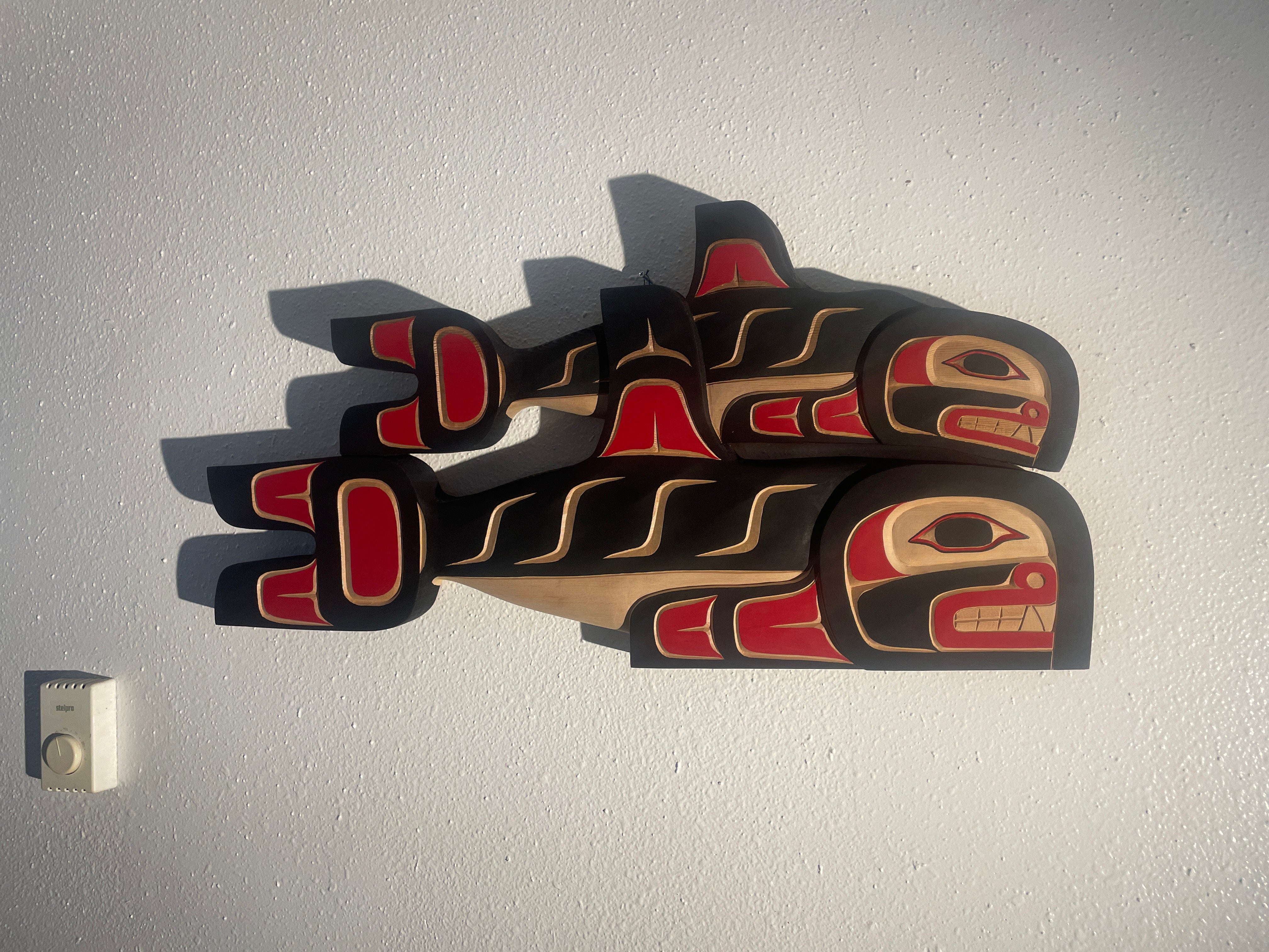 Northwest Coast Indigenous carving of a DOUBLE WHALE hand carved