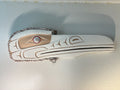 Northwest Coast Indigenous carving of a WHITE RAVEN hand carved by Morris Johnny 2026 36 inches