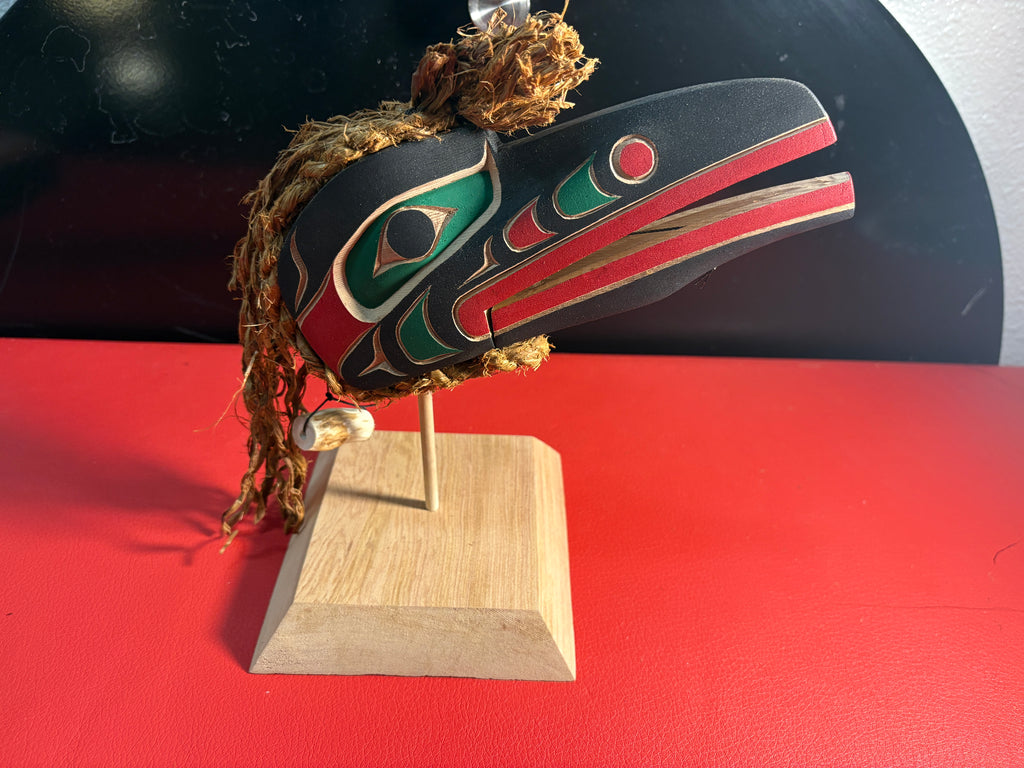 SOLD Northwest Coast Indigenous carving of a Mini RAVEN Clapper hand carved by Morris Johnny 2026