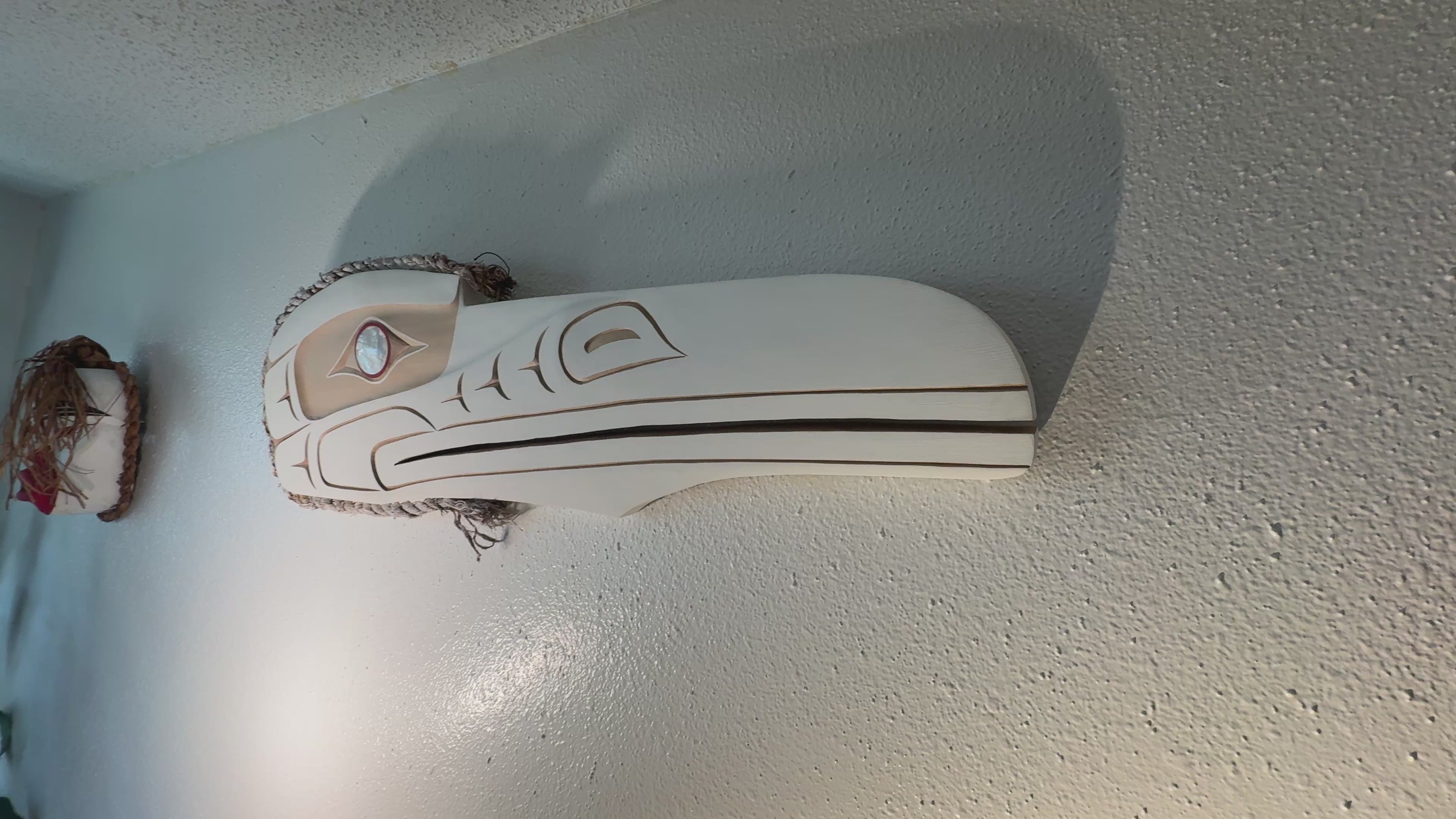 Northwest Coast Indigenous carving of a WHITE RAVEN hand carved by Morris Johnny 2026 36 inches